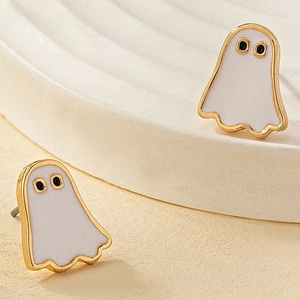 Süße Gespenster-Emaille-Ohrringe aus Goldlegierung, perfekt für die Halloween Party 2025