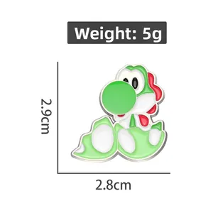 Detailed specs of Yoshi dinosaur enamel pin showing weight 5g and size 2.9cm x 2.8cm
