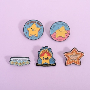 5-piece cute cartoon star enamel pin set with colorful celestial motifs and mottos