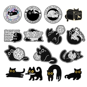 Cute Cartoon Black Cat Enamel Pins Set Humorous English Quote Alloy Badges Funny Kitten Brooches For Backpack Clothing Jewelry