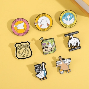 Set of 8 cute cartoon Silly Goose enamel pins for backpacks and clothing decoration