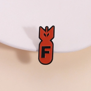 Funny Red Bomb Shape Enamel Brooch Personalized Letter F Metal Pin Creative Cartoon Badge For Clothing Bag Jewelry Gift