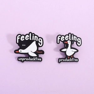 Funny Duck Enamel Pin Feeling Producktive Cartoon Goose Brooch Personality Lapel Pin Creative Badge Jewelry Accessory Gift