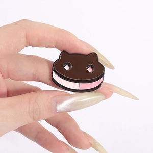 Creative enamel cat sandwich cookie brooch pin in dark chocolate and pink colors