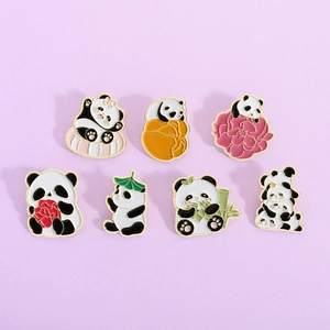 Cute Cartoon Giant Panda Enamel Brooch Pins For Unisex Alloy Painted Animal Flower Badge Jewelry Gift For Backpack Clothing