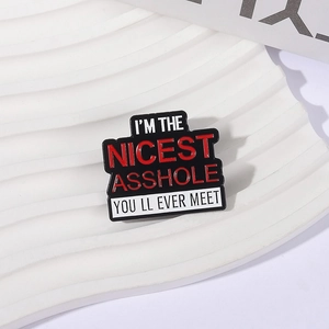 Detailansicht der Emaille-Anstecknadel mit dem Spruch I'm the nicest asshole you'll ever meet