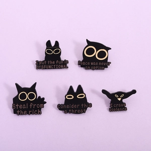 Épingles Émaillées Chat Noir de Dessin Animé Broche Animal en Alliage Avec Citations Drôles Badges de Revers pour Vêtements Sacs