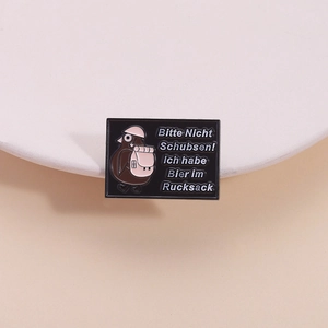 Épinglette en Émail Humoristique Texte Allemand Pigeon Dessin Animé Sac à Dos Bière Badge Broche Rectangulaire en Alliage de Zinc