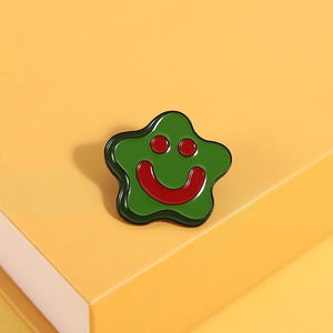 Cute Green Starfish Pentagram Smiley Face Enamel Brooch Zinc Alloy Cartoon Badge Pin For Clothing Backpack Decoration