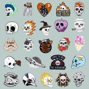25-piece gothic skeleton enamel pin set with Halloween skull and rose motifs for clothes