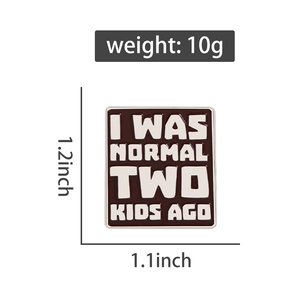 Detail view of square enamel pin badge showing 1.2x1.1 inch dimensions and 10g weight