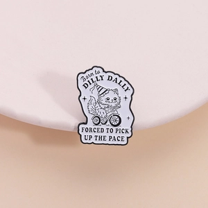 Funny Cartoon Cat Riding Tricycle Enamel Pin Badge Born To Dilly Dally Lettering Zinc Alloy Jewelry Brooch For Clothes Bag