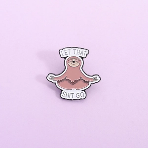 Cartoon Sloth Meditation Enamel Pin Alloy Brooch Let That Shit Go Humorous Slogan Lapel Badge For Clothing Backpack Decor