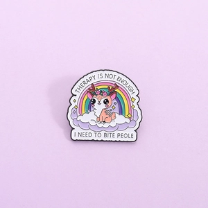 Cartoon Enamel Pin Therapy Is Not Enough Slogan Rainbow Deer Alloy Painted Badge Brooch For Clothing Backpack Decoration