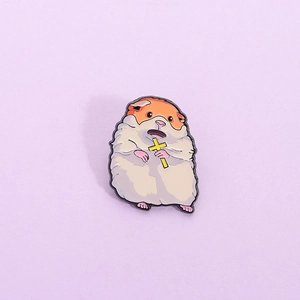 Cartoon Sad Hamster Enamel Pin Holding Yellow Cross Alloy Brooch Badge For Backpack Clothes Accessories Jewelry Gift