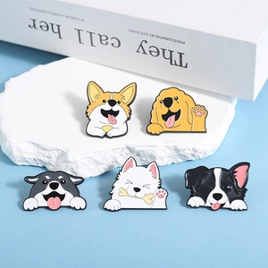Set of 5 cute cartoon dog enamel pins featuring Corgi and Husky for bags and clothing
