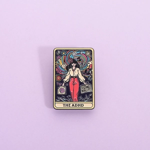 Creative ADHD Tarot Style Enamel Pin Cartoon Woman Mind Swirl Badge Brooch For Jackets Bags Alloy Jewelry Badge Gift