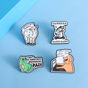 Lot de pins en émail dessin animé avec mouton, grenouille, dinosaure et chien