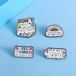 Set de broches en émail créatif avec motifs arc-en-ciel et abeilles et citations inspirantes