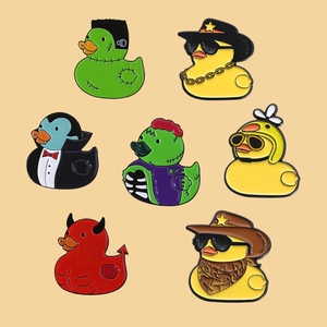 Set of 7 cartoon duck enamel pins featuring creative cosplay characters in zinc alloy