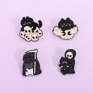 Broche en Email Chat d'Halloween Faucheuse Crâne Fantôme Alliage Broche pour Sac à Dos Vêtements Personnalisé Dessin Animé Bijoux Badge Cadeau