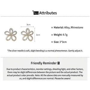Hollow flower earrings with sparkling rhinestones in gold finish for women