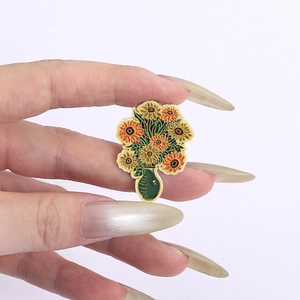 Vintage Van Gogh Sonnenblume Emaille Anstecknadel Brosche Künstlerischer Ölgemälde-Stil Legierung Blumen-Vase Abzeichen Schmuck Geschenk Für Kleidung Taschen