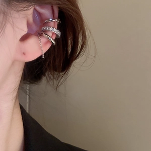 Elegant Silver Color Alloy Rhinestone Ear Cuff Minimalist Stackable Ear Bone Clips For Women Fashion Jewelry Accessories