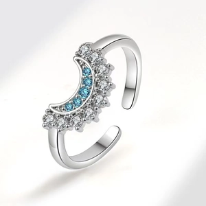 Ensemble De Bagues Ouvertes Soleil Et Lune En Alliage De Zinc Avec Strass Et Pierres Bleues Bagues Réglables Pour Femmes Bijoux