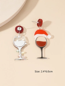 Detail view of Christmas earrings featuring wine glass and holiday lights measuring 2.4x6.0cm