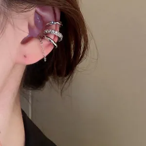Three-piece silver ear cuff set with pavé cubic zirconia and dainty chain detail
