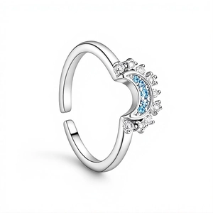 Bague empilable soleil et lune en argent avec zircons bleus et blancs brillants