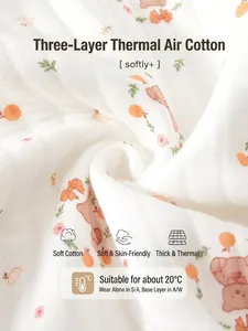 Infant air-cotton thermal romper with cute bear print for autumn and winter warmth