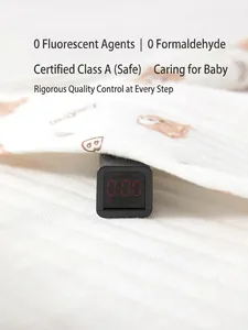 Safe Grade A white cotton baby romper with brown bear print showing zero formaldehyde test