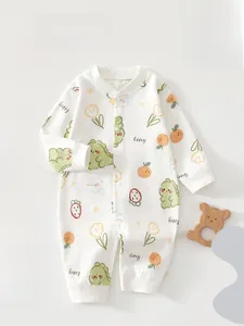 Détails de la grenouillère pour bébé en coton doux avec motifs de dinosaures et fraises