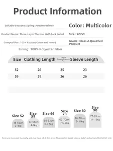 Tabella taglie per maglie termiche neonato in cotone con misure dettagliate da 52 a 90 cm