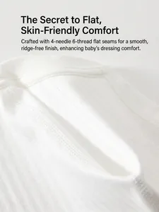 White cotton baby bodysuit with seamless four-needle six-thread stitching technology