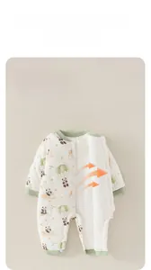 Detail of plush fleece lining and cute panda prints on baby winter warm romper