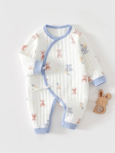 Newborn Baby Long Sleeve Quilted Romper Warm Thick Cotton Infant Kimono Jumpsuit Cartoon Animal Printed Onesie For Autumn Winter