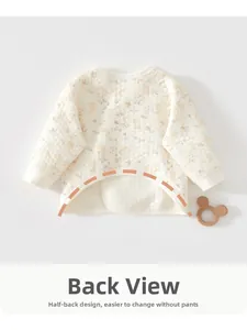 Camicia neonato trapuntata a maniche lunghe con stampa floreale e design a schiena aperta