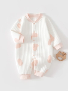 Barboteuse pour Nouveau-Né Manches Longues Combinaison en Coton Chaud Imprimé à Pois Rembourrée Automne Hiver Vêtements Bébé