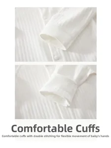 Detail view of baby cotton bodysuit featuring reinforced double-stitched ribbed cuffs