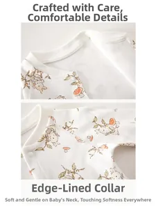Close-up of baby bodysuit featuring snap buttons and a reinforced piped neckline design