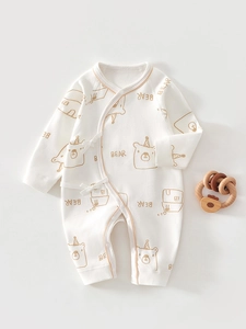 Newborn Baby Cotton Long Sleeve Jumpsuit Kimono Style Infant Romper With Cartoon Bear Hippo Koala Pattern Breathable Pajamas