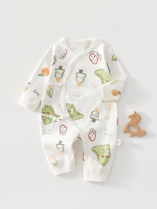 Barboteuse Papillon à Manches Longues 100% Coton pour Nouveau-né Imprimé Cartoon Kimono Lien Latéral Vêtements de Bébé Classe A