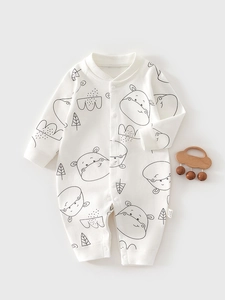 Newborn Baby Cotton Long Sleeve Romper Seamless Cartoon Animal Print Jumpsuit Casual Breathable Autumn Sleepwear For Infants