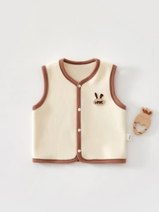 Gilet Bébé en Polaire Veste Sans Manches Chaud Automne Hiver Top Boutonné Gilet pour Nourrissons Garçons Filles Broderie LOVE