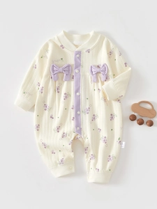 Newborn Baby Cotton Long Sleeve Romper Breathable Jumpsuit Floral Animal Printed Single Breasted Infant Clothes For Autumn Spring