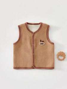 Infant Baby Polar Fleece Vest Winter Warm Sleeveless Jacket With Bunny Ear Patch Button Down Waistcoat For Toddler Girls Boys