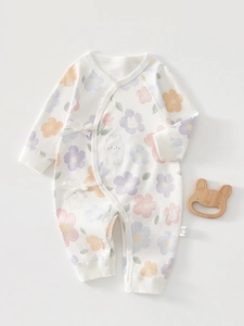 Newborn Baby Cotton Romper Long Sleeve Kimono Style Side Tie Jumpsuit Cartoon Printed Infant Sleepwear Grade A Clothing